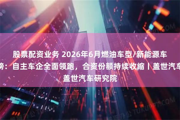 股票配资业务 2026年6月燃油车型/新能源车型销量榜：自主车企全面领跑，合资份额持续收缩丨盖世汽车研究院