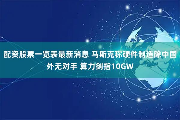 配资股票一览表最新消息 马斯克称硬件制造除中国外无对手 算力剑指10GW